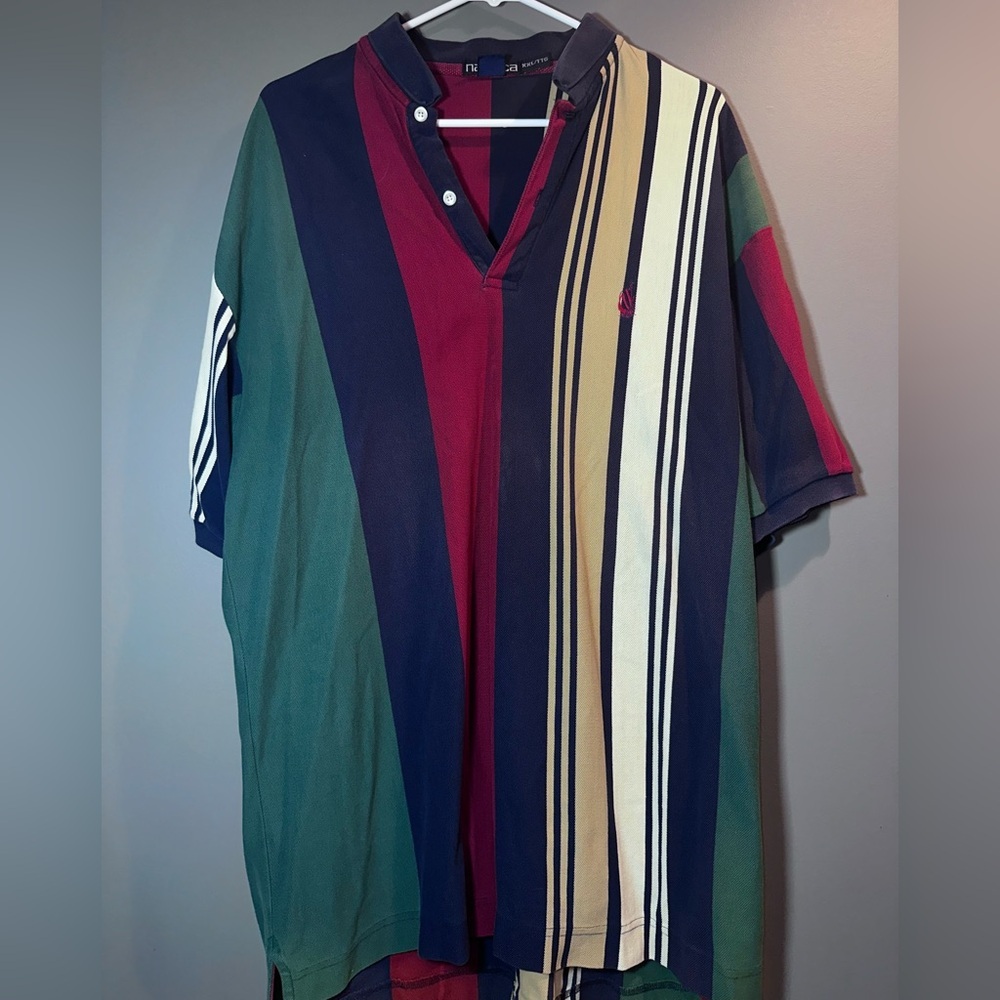 Nautica XXL Multicolor Vertical Stripe Polo Shirt – Vintage 90s Style